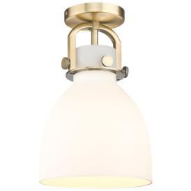 Newton Bell 8" Wide Brushed Brass Flush Mount with White Shade Newton Bell 8" Wide Brushed Brass Flush Mount with White Shade