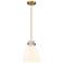 Newton Bell 8" Wide Cord Hung Brushed Brass Pendant With White Shade