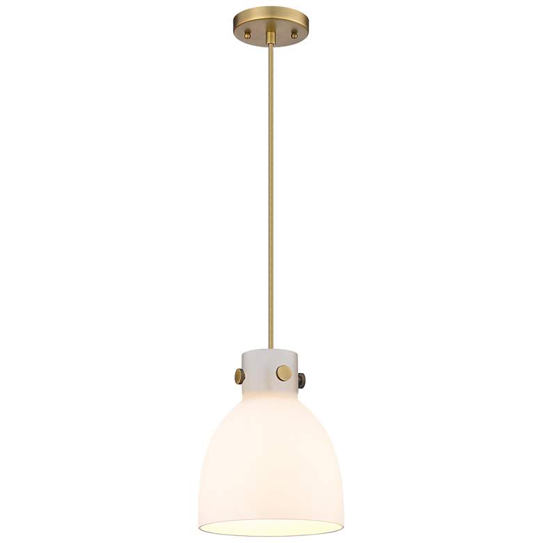 Image 1 Newton Bell 8" Wide Cord Hung Brushed Brass Pendant With White Shade