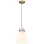 Newton Bell 8" Wide Cord Hung Brushed Brass Pendant With White Shade