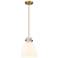 Newton Bell 8" Wide Cord Hung Brushed Brass Pendant With White Shade
