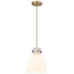 Newton Bell 8" Wide Cord Hung Brushed Brass Pendant With White Shade