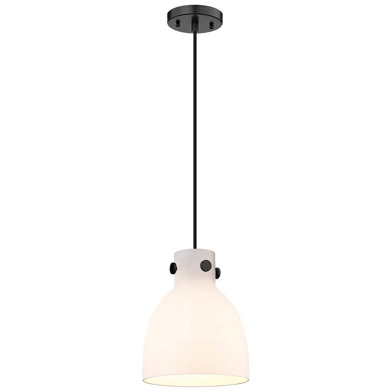 Image 1 Newton Bell 8" Wide Matte Black Cord Hung Pendant With Matte White Sha