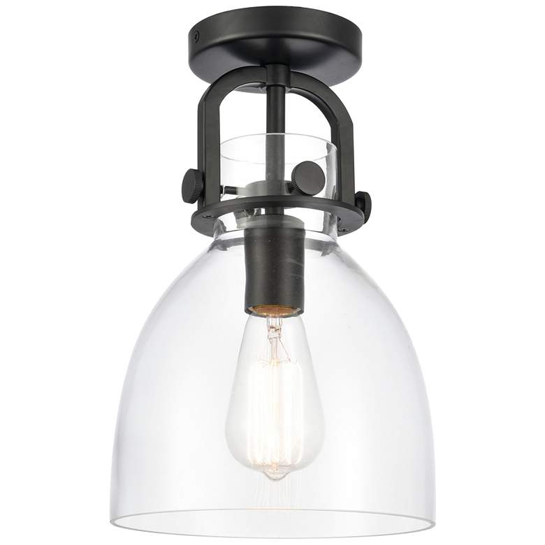 Image 1 Newton Bell 8" Wide Matte Black Flush Mount with Clear Shade