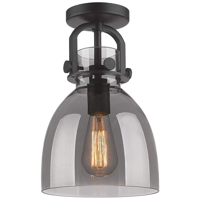 Image 1 Newton Bell 8" Wide Matte Black Flush Mount with Smoke Shade