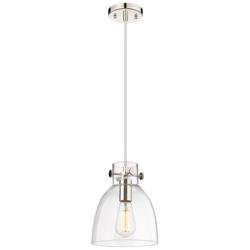 Newton Bell 8&quot; Wide Polished Nickel Cord Hung Pendant With Clear Shade