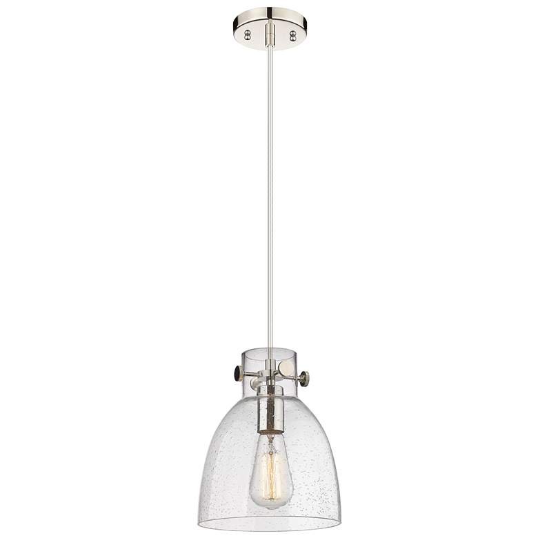 Image 1 Newton Bell 8" Wide Polished Nickel Cord Hung Pendant With Seedy Shade