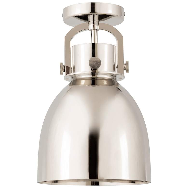 Image 1 Newton Bell 8" Wide Polished Nickel Flush Mount With Polished Nickel S
