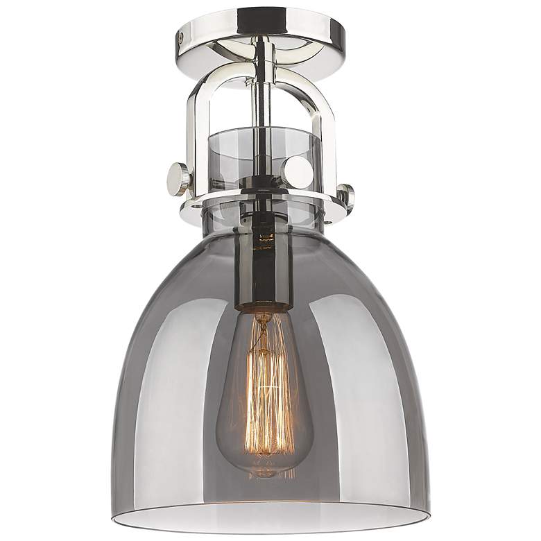 Image 1 Newton Bell 8" Wide Polished Nickel Flush Mount with Smoke Shade