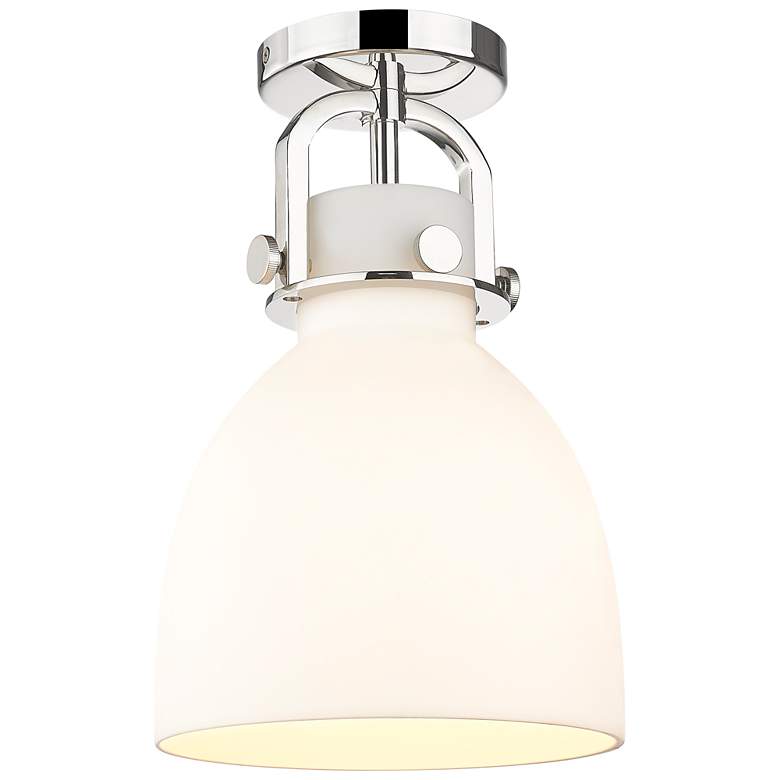 Image 1 Newton Bell 8" Wide Polished Nickel Flush Mount with White Shade