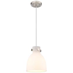 Newton Bell 8&quot; Wide Satin Nickel Cord Hung Pendant With Matte White Sh