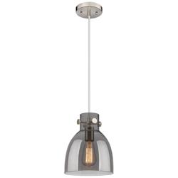 Newton Bell 8&quot; Wide Satin Nickel Cord Hung Pendant With Plated Smoke S