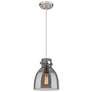 Newton Bell 8" Wide Satin Nickel Cord Hung Pendant With Plated Smoke S