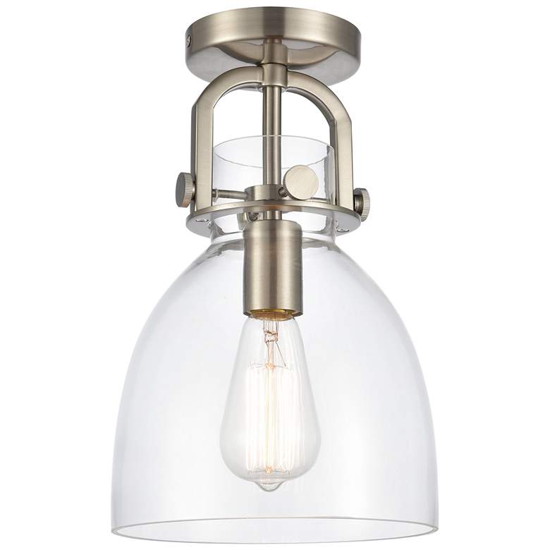 Image 1 Newton Bell 8" Wide Satin Nickel Flush Mount with Clear Shade