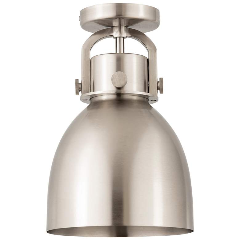 Image 1 Newton Bell 8" Wide Satin Nickel Flush Mount With Satin Nickel Shade