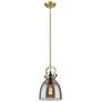 Newton Bell 8" Wide Stem Hung Brushed Brass Pendant With Smoke Shade