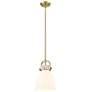 Newton Bell 8" Wide Stem Hung Brushed Brass Pendant With White Shade