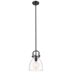 Newton Bell 8&quot; Wide Stem Hung Matte Black Pendant With Clear Shade
