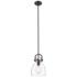 Newton Bell 8" Wide Stem Hung Matte Black Pendant With Clear Shade