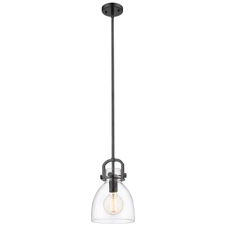 Image 1 Newton Bell 8" Wide Stem Hung Matte Black Pendant With Clear Shade