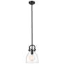 Newton Bell 8" Wide Stem Hung Matte Black Pendant With Clear Shade