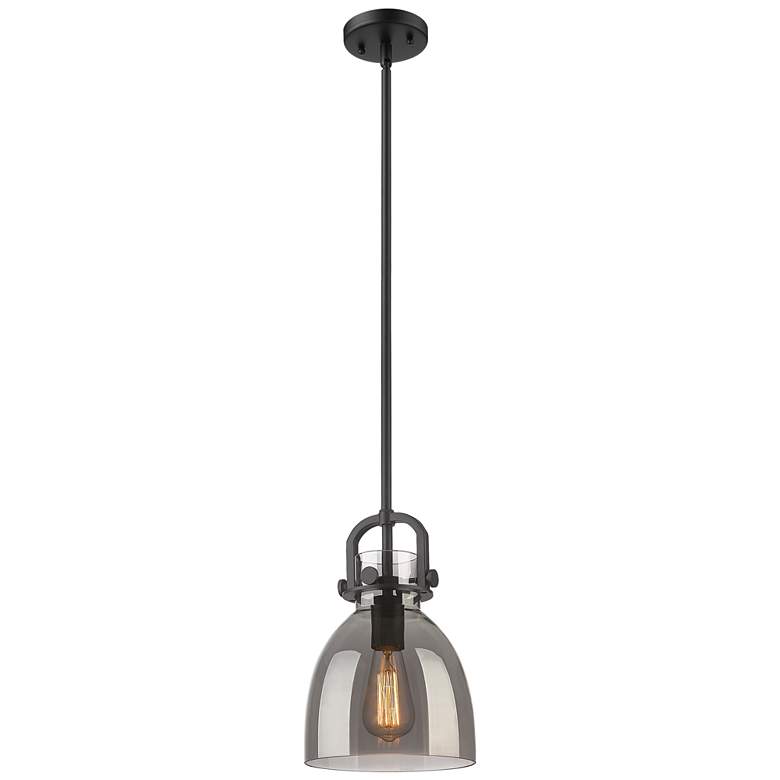 Image 1 Newton Bell 8" Wide Stem Hung Matte Black Pendant With Smoke Shade