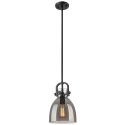 Newton Bell 8" Wide Stem Hung Matte Black Pendant With Smoke Shade