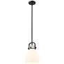 Newton Bell 8" Wide Stem Hung Matte Black Pendant With White Shade