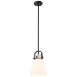 Newton Bell 8" Wide Stem Hung Matte Black Pendant With White Shade