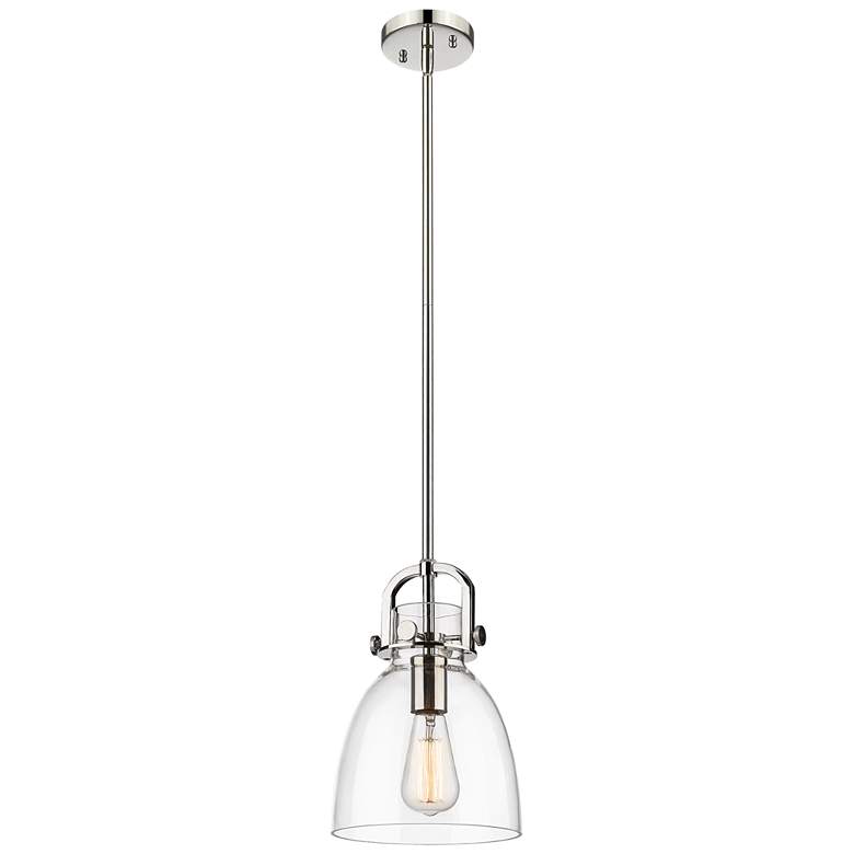 Image 1 Newton Bell 8" Wide Stem Hung Polished Nickel Pendant With Clear Shade