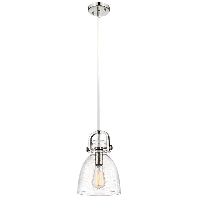 Image 1 Newton Bell 8" Wide Stem Hung Polished Nickel Pendant With Seedy Shade