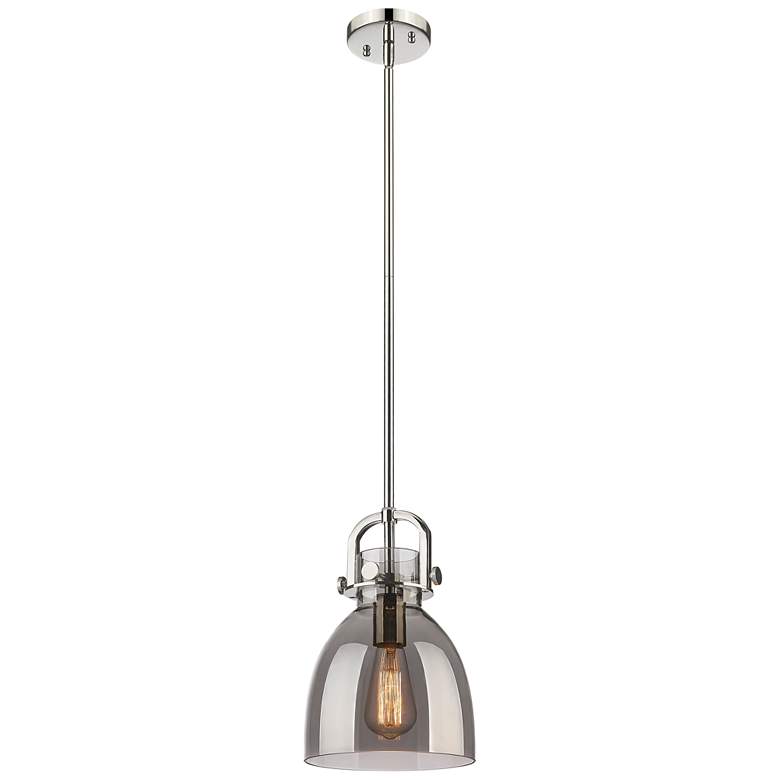 Image 1 Newton Bell 8" Wide Stem Hung Polished Nickel Pendant With Smoke Shade