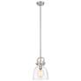 Newton Bell 8" Wide Stem Hung Satin Nickel Pendant With Clear Shade