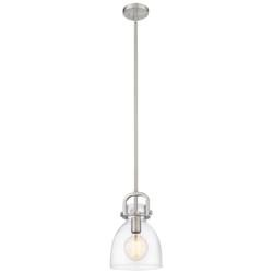 Newton Bell 8" Wide Stem Hung Satin Nickel Pendant With Clear Shade
