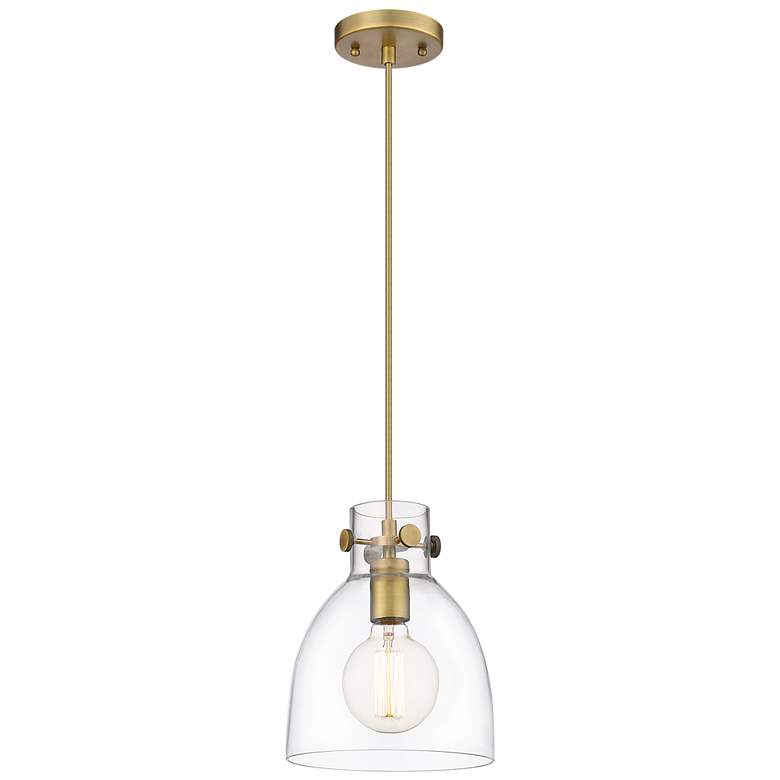 Image 1 Newton Bell 8"W Brushed Brass Mini Pendant with Clear Glass