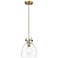 Newton Bell 8"W Brushed Brass Mini Pendant with Clear Glass