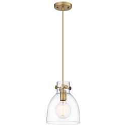 Newton Bell 8"W Brushed Brass Mini Pendant with Clear Glass