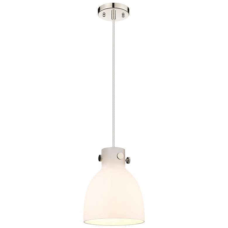Image 1 Newton Bell 8"W Polished Nickel Cord Hung Pendant With Matte White Sha
