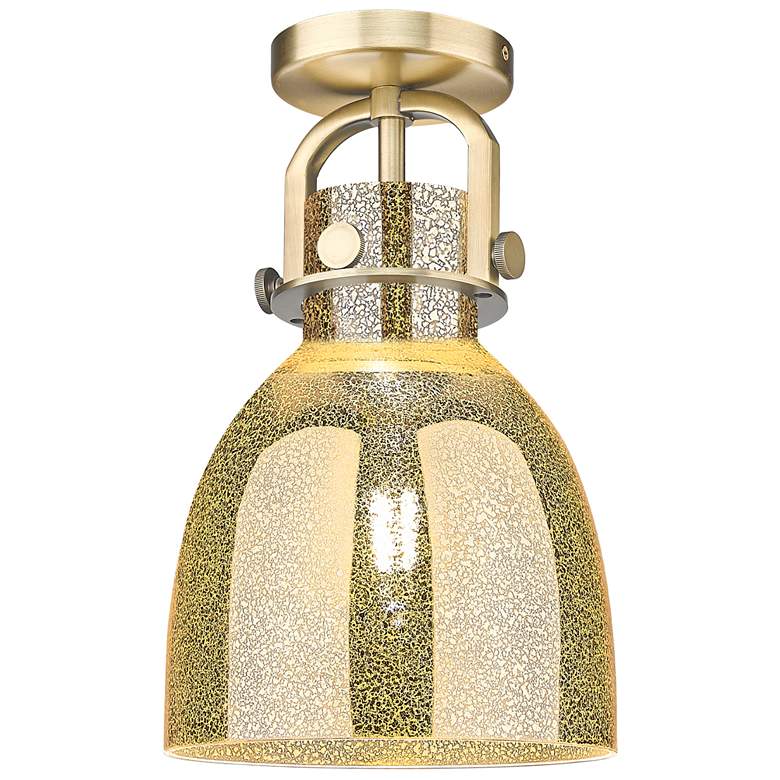 Image 1 Newton Bell 8"W Brushed Brass Arched Flush Mount With Mercury Shade