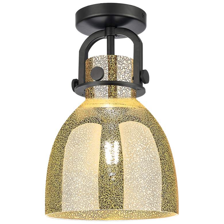 Image 1 Newton Bell 8"W Matte Black Arched Flush Mount With Mercury Shade