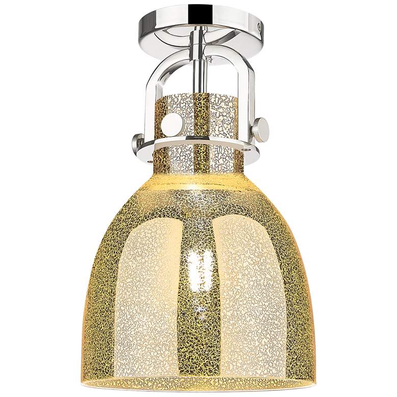 Image 1 Newton Bell 8"W Polished Nickel Arched Flush Mount With Mercury Shade