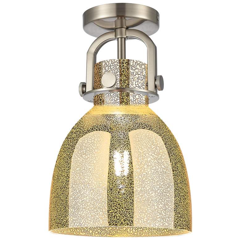 Image 1 Newton Bell 8"W Satin Nickel Arched Flush Mount With Mercury Shade