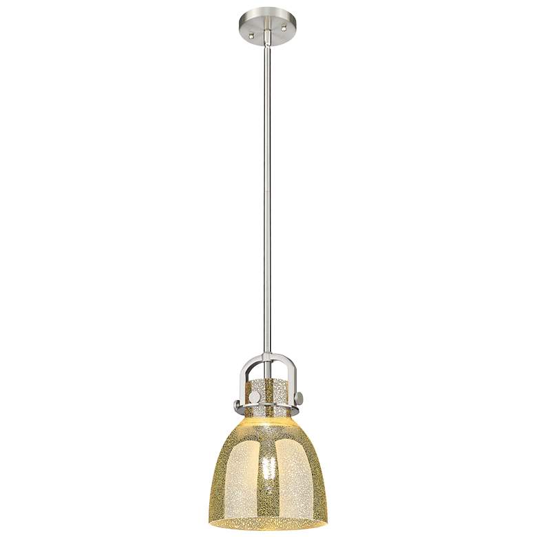 Image 1 Newton Bell 8"W Satin Nickel Stem Arched Mini Pendant w/ Mercury Shade