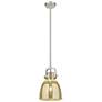 1_Newton Bell 8"W Satin Nickel Stem Arched Mini Pendant w/ Mercury Shade