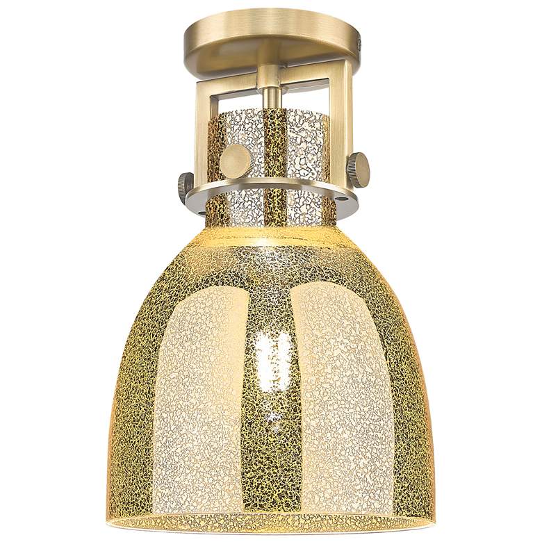 Image 1 Newton Bell 8" Wide Brushed Brass Flush Mount With Mercury Shade