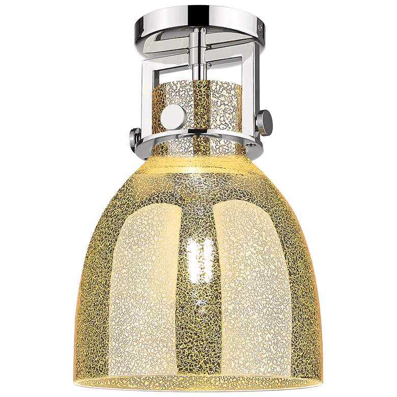 Image 1 Newton Bell 8" Wide Polished Nickel Flush Mount With Mercury Shade