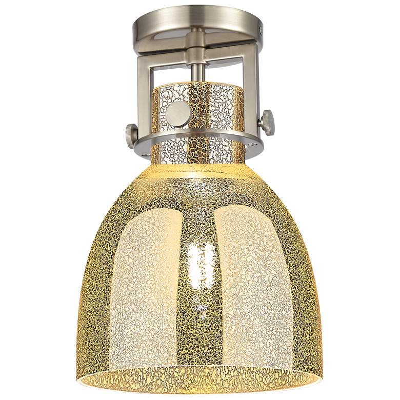 Image 1 Newton Bell 8" Wide Satin Nickel Flush Mount With Mercury Shade