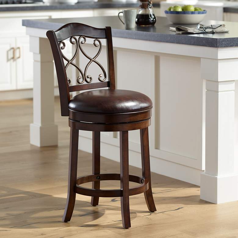 Image 1 Newton Brown Faux Leather 26 inch Swivel Counter Stool