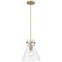 Newton Cone 10" Wide Cord Hung Brushed Brass Pendant With Clear Shade