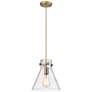 Newton Cone 10" Wide Cord Hung Brushed Brass Pendant With Seedy Shade